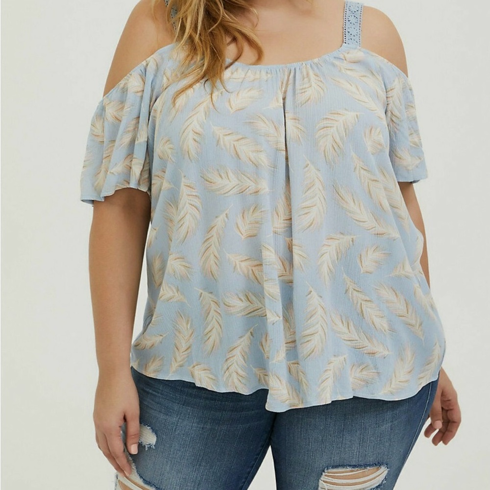 Torrid Light Blue Feather Print Blouse